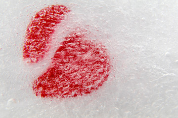 Red broken heart frozen in ice for Valentine's Day