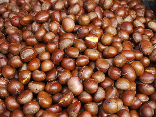Closeup of roasted sweet chestnuts