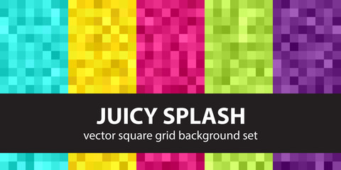 Pixel pattern set "Juicy Splash". Vector seamless backgrounds