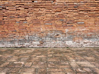 old vintage brick wall with floor