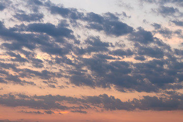 Evening clouds float.