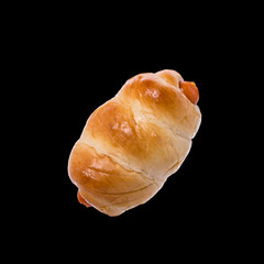 Bread with Sausage. Studio shot isolated on black