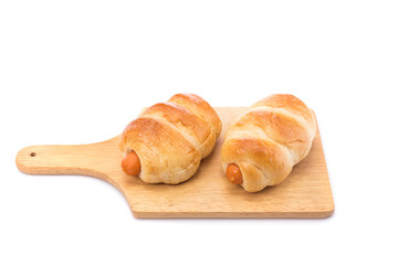 Bread with Sausage. Studio shot isolated on white