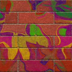 Continuous  pattern  of graffiti brick wall
