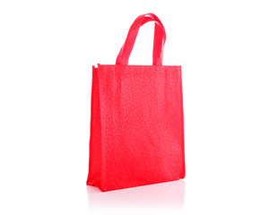 Red cotton bag. Studio shot isolated on white