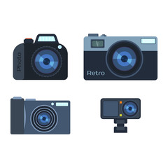Retro photo camera set vector illustration.
