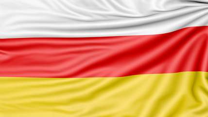 Flag of Ossetia, 3d illustration with fabric texture