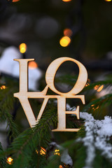 wooden word love on branches