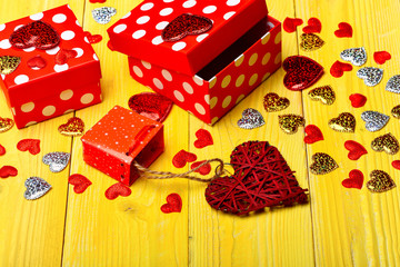 Set of red present boxes