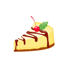 Homemade organic cheesecake pie slice dessert vector illustration.