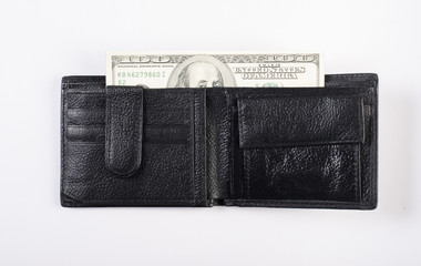 Money in a wallet isolated on white background.