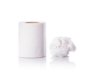 White toilet paper/tissue paper. Studio shot isolated on white