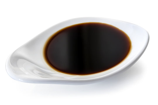 Dish of Soy Sauce isolated on White