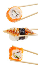 traditional fresh japanese sushi on a white background