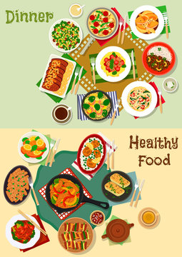 Hearty meal icon set for healthy food design