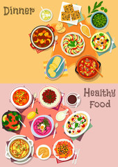 Mediterranean cuisine dishes icon set design