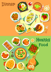 Main dishes for lunch and dinner icon set
