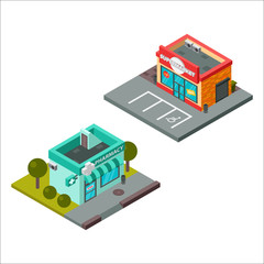 Vector isometric buildings illustration.