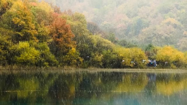 The beautiful Juizhaigou Valley (Valley of nine villages) National Park in autumn, winter in aba state, sichuan province, China.