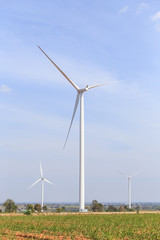 Wind turbines farm on the hill. Generating electricity, Thailand