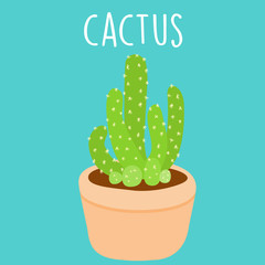 cute light green cactus in a pot vector