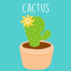 cute yellow flower cactus in a pot vector