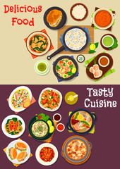 Seafood dishes icon for restaurant menu design