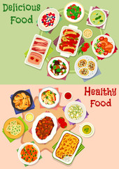 Dinner meal icon set for healthy food design
