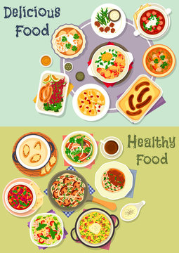 Tasty snacks icon set for menu or cookbook design