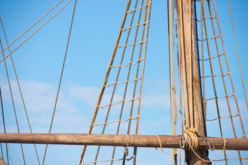 Rigging and ropes of ancient sailing vessel