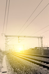 Fototapeta na wymiar electrification railway contact net steel column