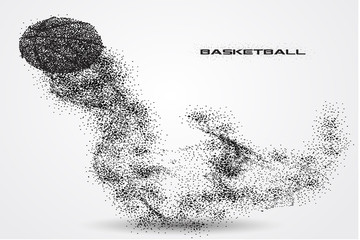 Fototapeta na wymiar Basketball ball of a silhouette from particle