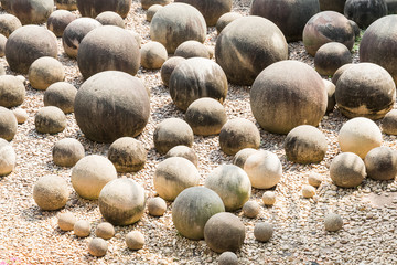 Stone sphere in garden