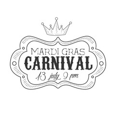 Carnival Hand Drawn Monochrome Mardi Gras Event Vintage Promotion Sign In Pencil Sketch Style With Calligraphic Text