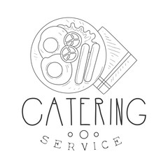 Best Catering Service Hand Drawn Black And White Sign With English Breakfast Design Template With Calligraphic Text
