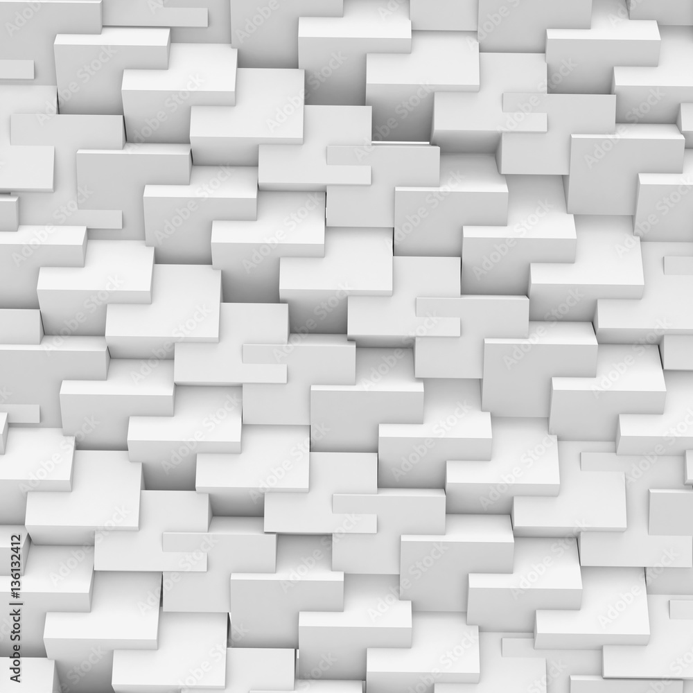 Poster rendering abstract texture made of repeated faceted cubes on white background
