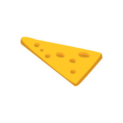 Thin Slice Of Yellow Cheese With Holes Primitive Cartoon Icon, Part Of Pizza Cafe Series Of Clipart Illustrations