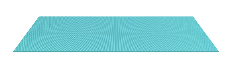 Foto op Plexiglas 3d rendering of a blue rolled out yoga mat on white background. © gearstd