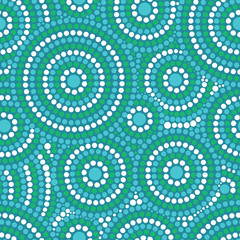 Circular dot pattern vector seamless in green blue color. Abstract dotted ornament. Sea background with halftone effect. Print for fabric, wallpaper, wrapping paper or surface design.