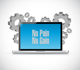laptop computer no pain no gain text sign concept