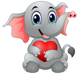Obraz premium Cute elephant cartoon hugging a heart