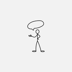 Cartoon icon of sketch stick figure in cute miniature scenes.