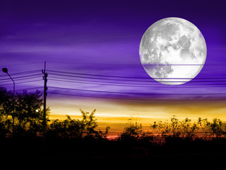 moon on sunset sky purple cloud and silhouette power electric li