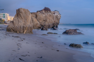 Long Exposure of the surf at El Matador State Beach near Malibu California at Sunset