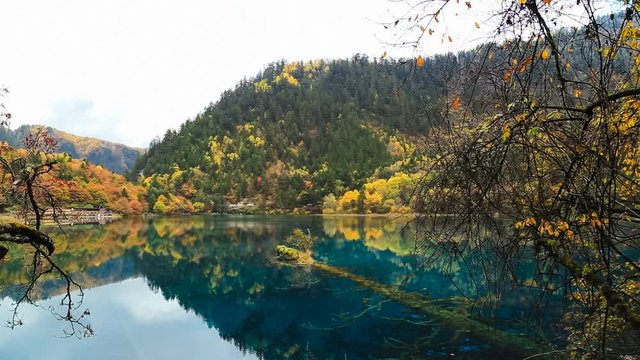 The beautiful Juizhaigou Valley (Valley of nine villages) National Park in autumn, winter in aba state, sichuan province, China.