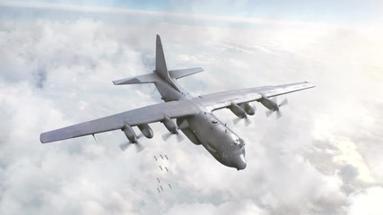 bomber dropped bombs in the sky. 3d animation