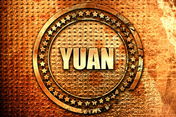 yuan, 3D rendering, text on metal