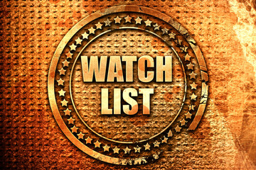 watch list, 3D rendering, text on metal