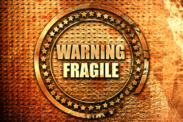 warning fragile, 3D rendering, text on metal