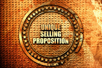 unique selling proposition, 3D rendering, text on metal